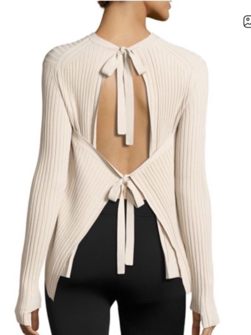 HELMUT LANG Tie-Back, Ribbed-Knit Long-Sleeve Top EUC/sz S
